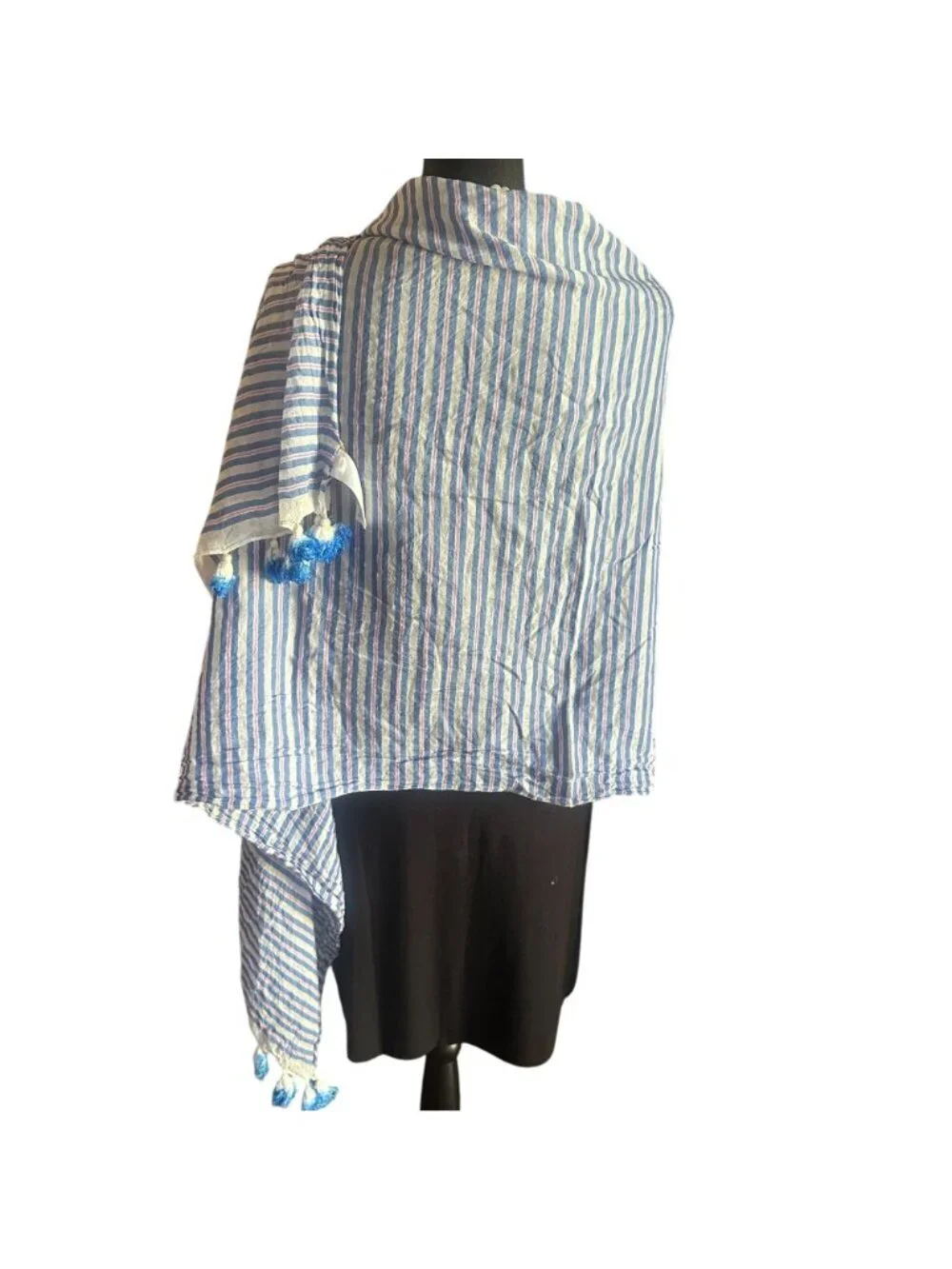 Kate Spade Candy Stripe Tassel Fringe Shawl Womens Wrap Scarf Cotton Sarong
